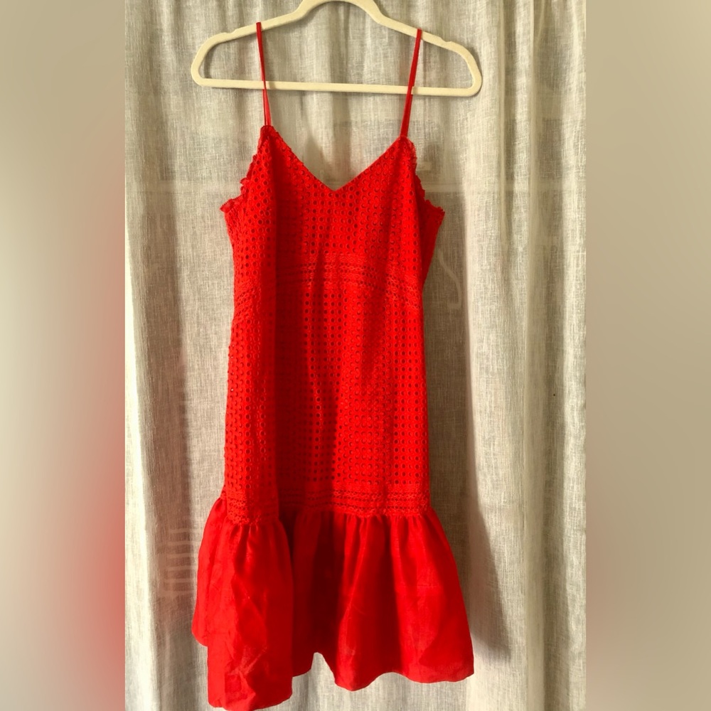 J. Crew Red Eyelet Spaghetti-Strap Dress - New With Tags